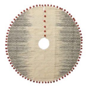 Magnolia Home Chantilly Wool Blend Knit Tree Skirt Earthy Cream Gray Red Pom Pom